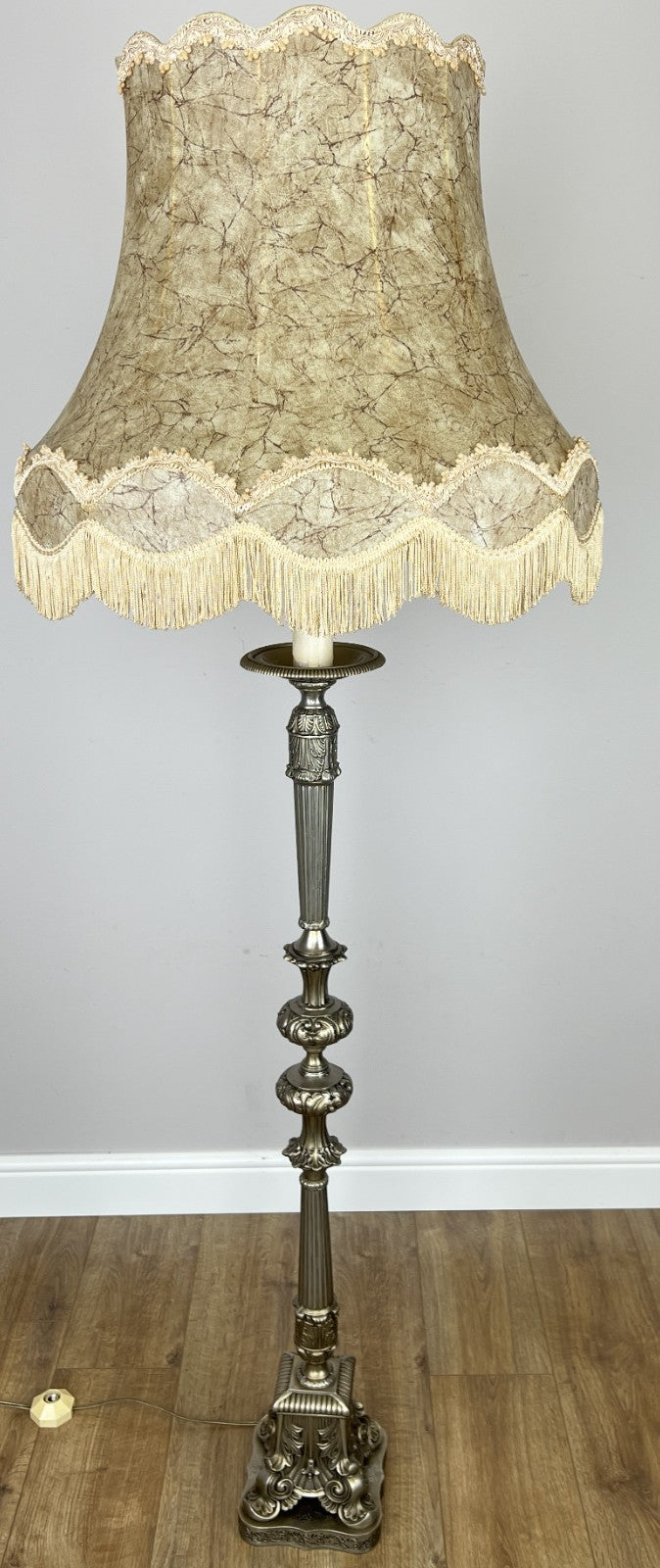 Floor Lamp Vintage French Ornate Metal Standing Lamp with Tassel Shade LOT 60870