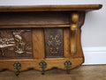 French Vintage Coat Rack Oak 6 Hooks Wall Shelf Brass Panel Coat Hanger LOT 49938