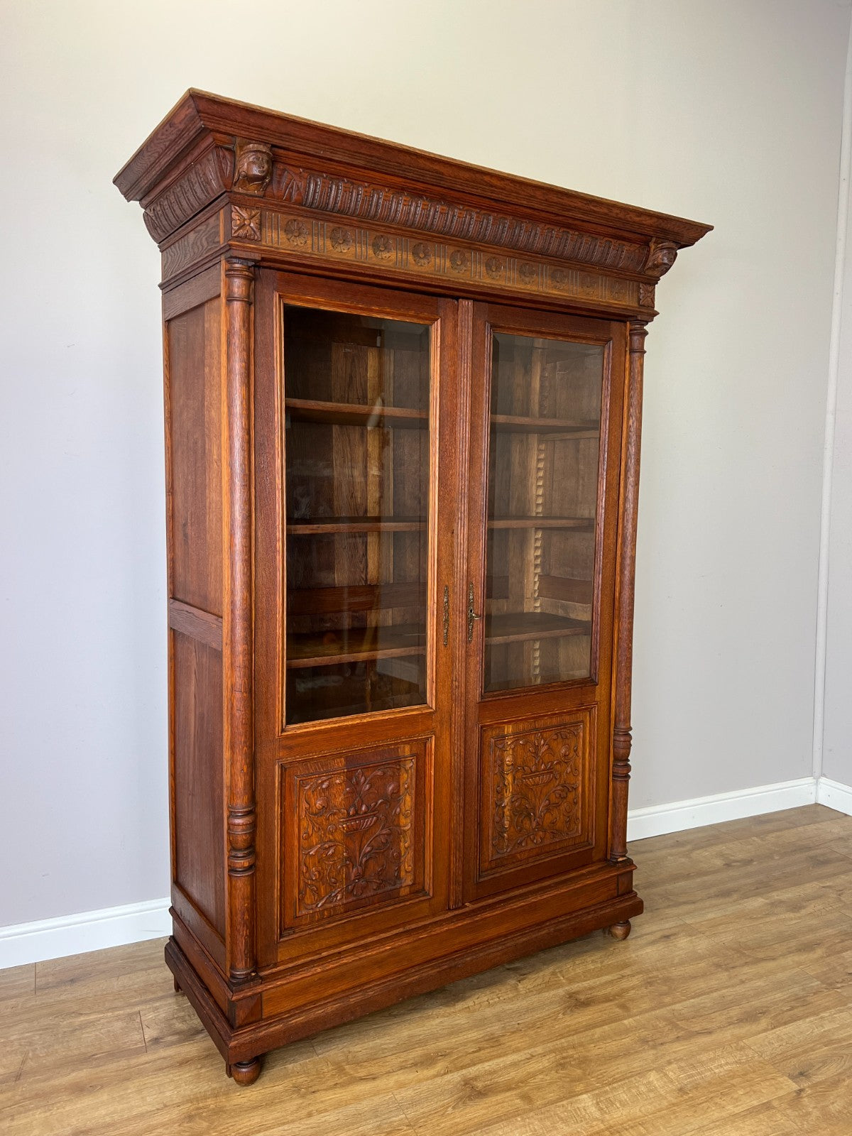 Bookcase Antique French Style Glazed Display Oak Cabinet Sideboard LOT 6513
