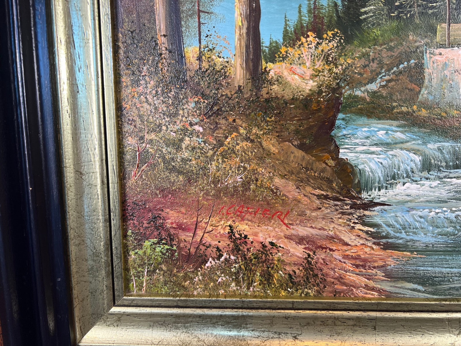 Painting Vintage Oil Painting Framed Lake Mountains Scene 73cm x 83cm LOT 50528