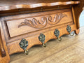 French Vintage Coat Rack Oak 4 Hooks Wall Shelf Carved Coat Hanger LOT 49079