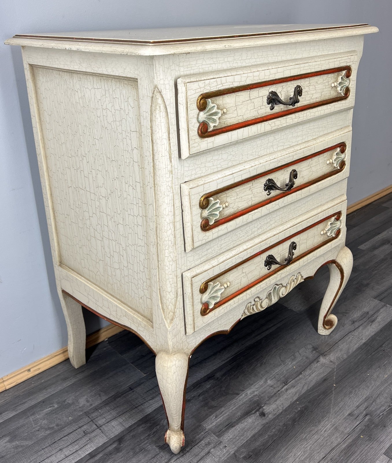 Chest of Drawers Vintage Shabby Chic 3 Drawer Ornate Carved Cabinet LOT 44234