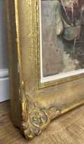 Oil Painting Vintage French Style Signed Coastal Boats Artwork Framed LOT 49429