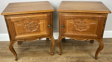 Pair of  Bedside Tables Vintage French Louis Oak Nightstands Cabinets LOT 49100