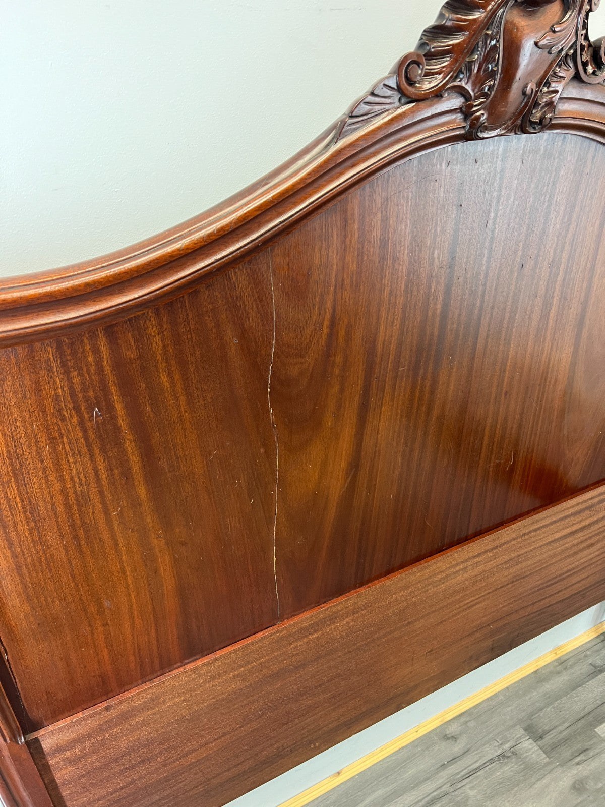 Bed Antique French Style Double Bed Frame Walnut Carved Headboard LOT 46169