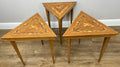 Vintage French Nested Triangle Inlaid Set 3 Pieces Carved Tables LOT 49062