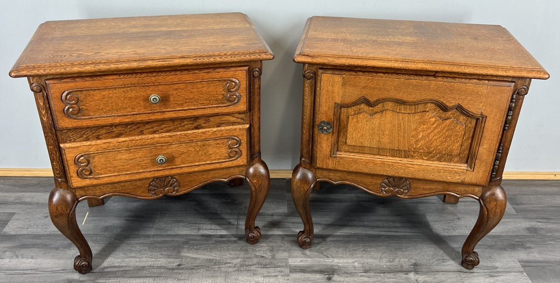 Pair of Bedside Tables Vintage French Louis XVI Oak Carved Cabinets LOT 44060