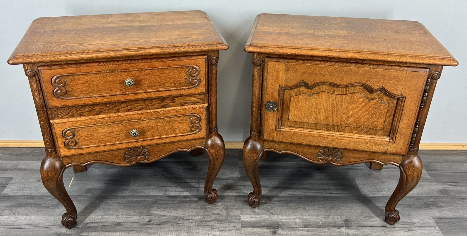 Pair of Bedside Tables Vintage French Louis XVI Oak Carved Cabinets LOT 44060