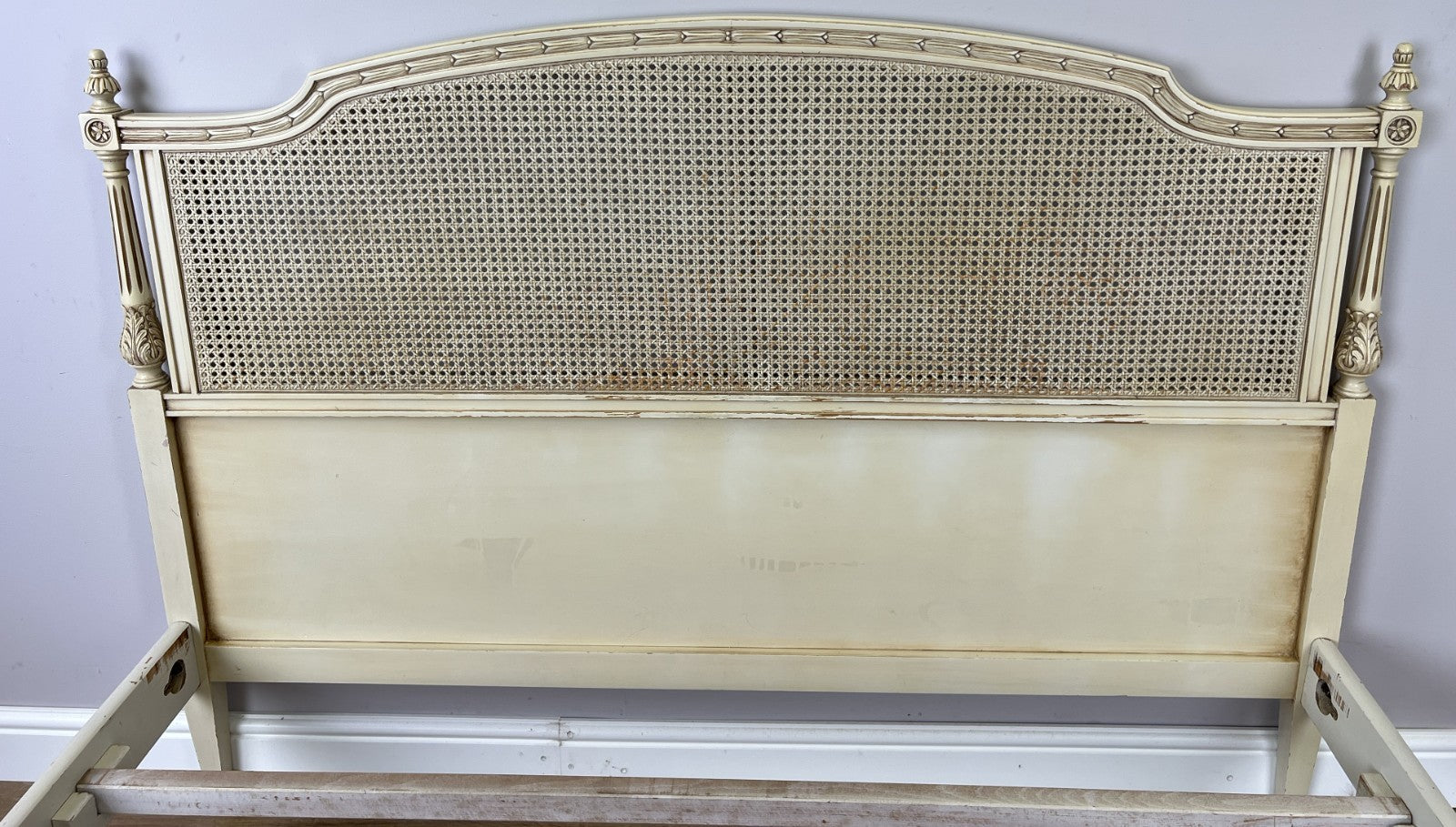 Bed Vintage French King Size Bed Frame Cane Panel Carved Headboard LOT 64105