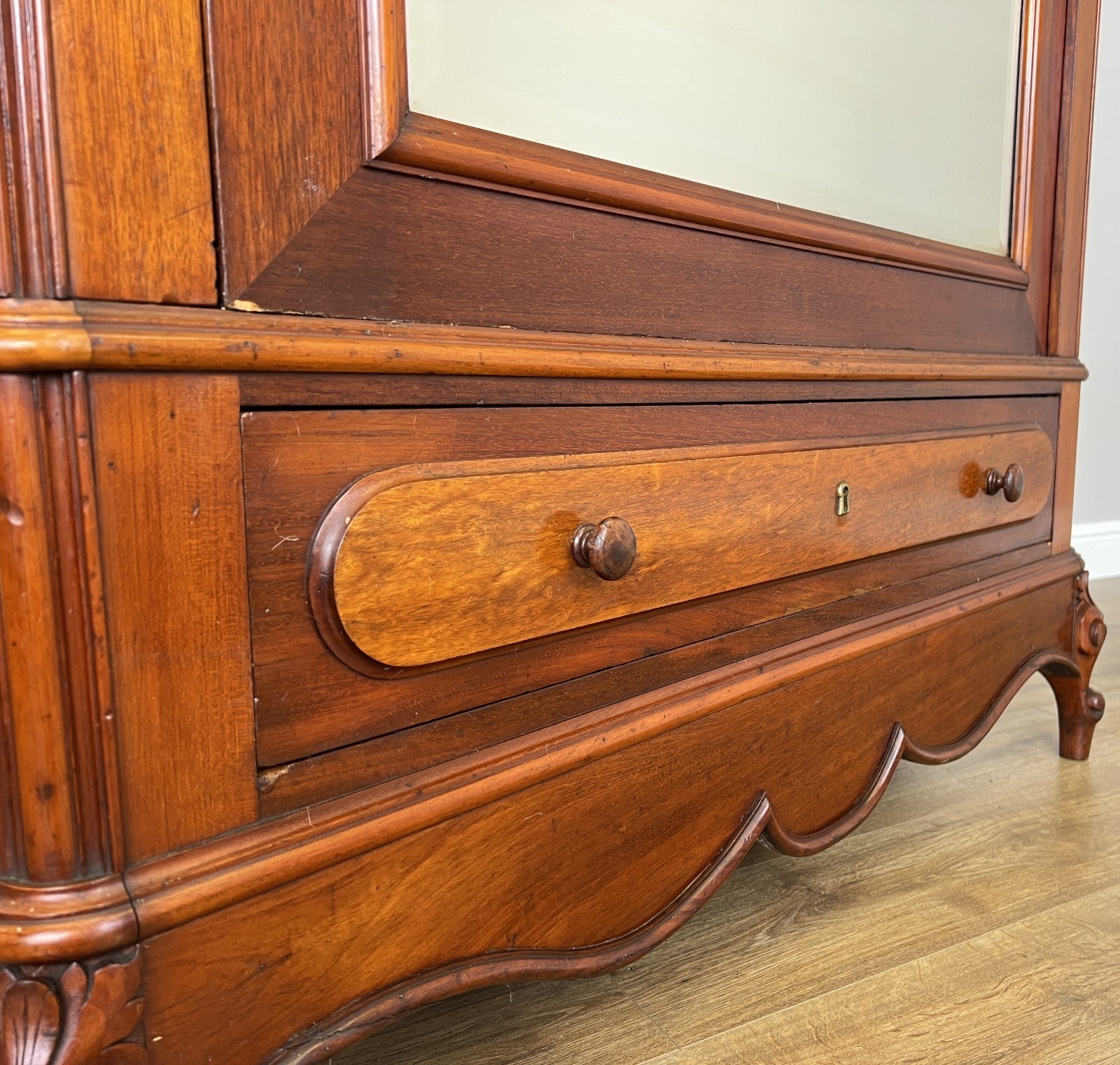 Wardrobe Antique French Style Mahogany Mirrored Carved Armoire Cabinet LOT 615710