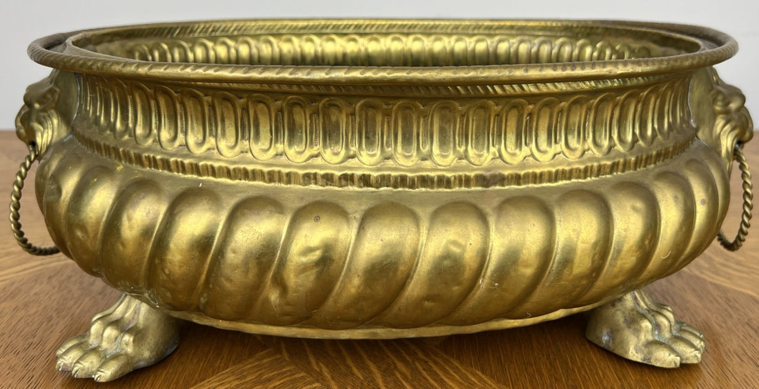 Plant Pot Vintage Style Brass Lion Head Jardiniere Planter Bowl LOT 60280