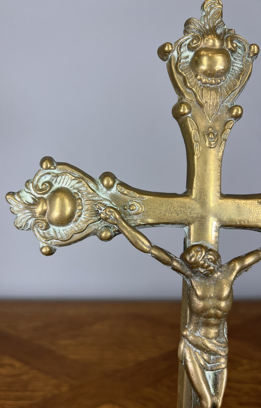 Crucifix Vintage French Style Brass Ornate Religious Altar Cross LOT 46694