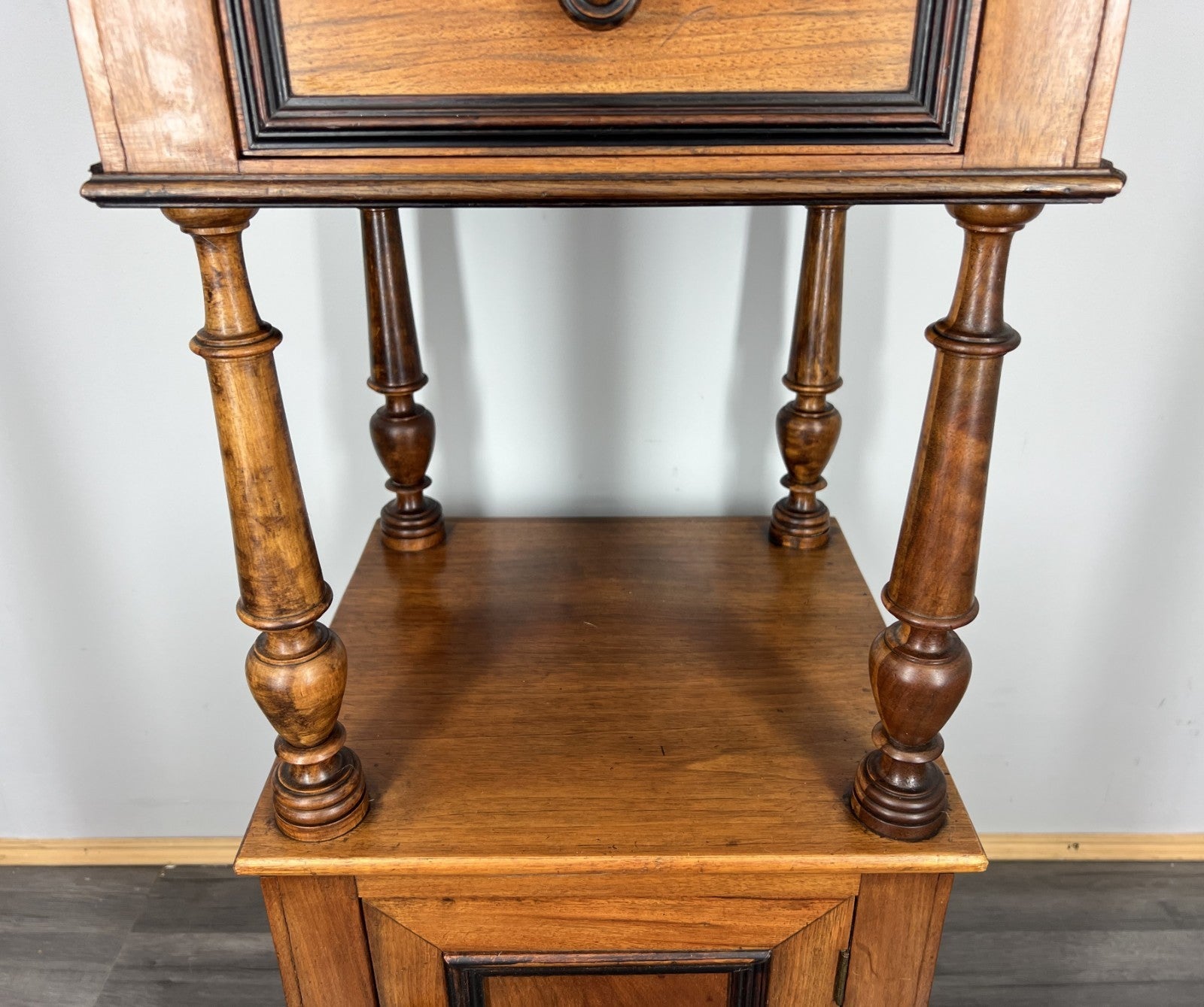 Bedside Table Antique French Style Marble Top Walnut Cupboard Cabinet LOT 40435