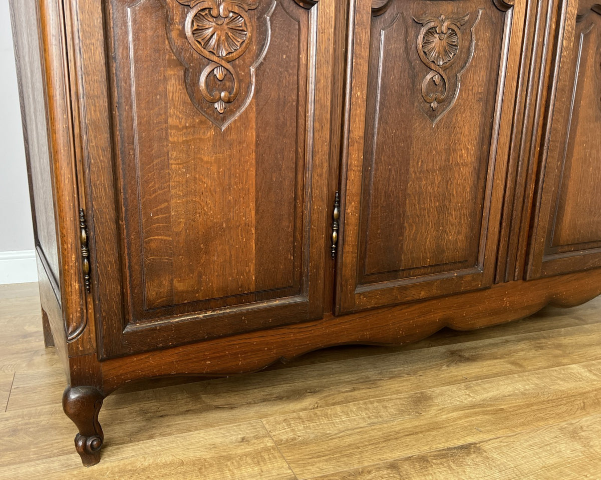 Wardrobe Vintage French Louis XVI Style Oak Four Door Carved Armoire LOT 6502