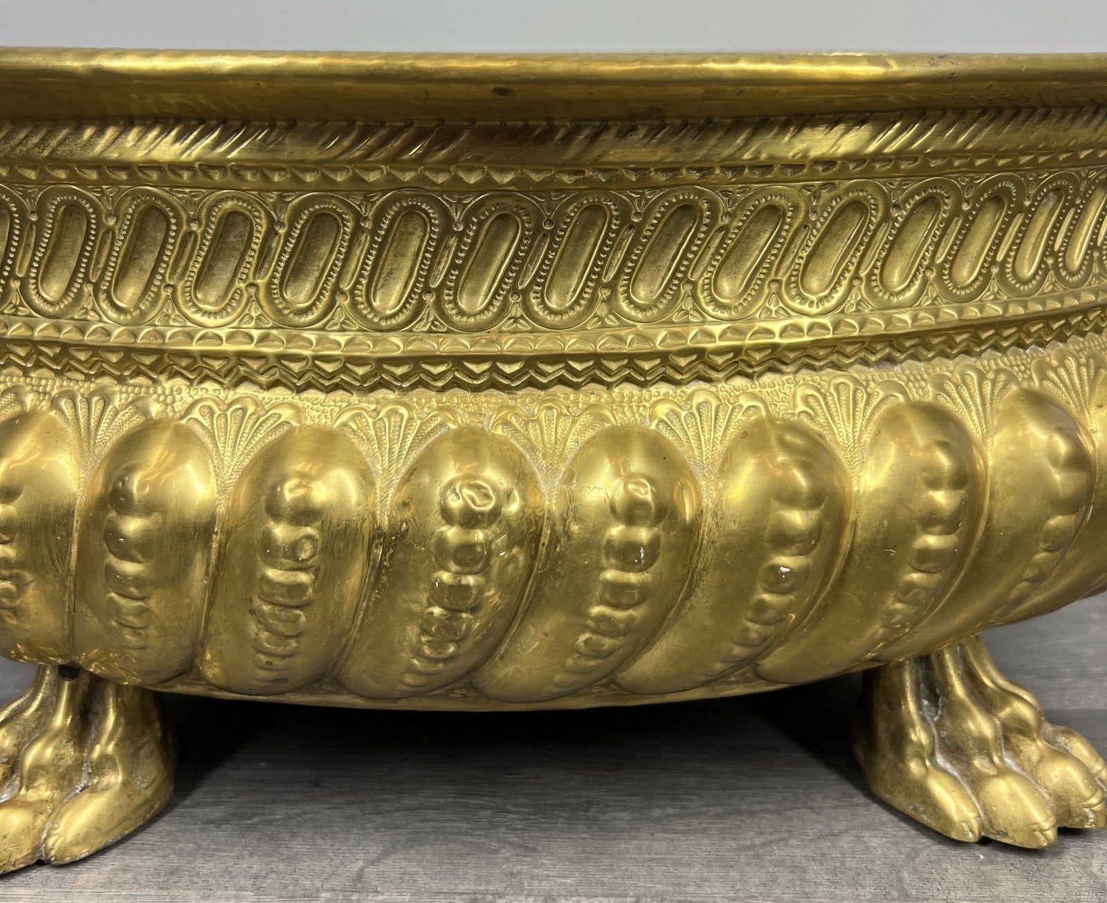 Planter Brass Big Vintage French  Lion Head Jardinière Footed Bowl LOT 42503