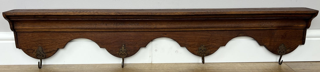 Coat Rack Antique French Carved Oak Wall Mounted 4 Hooks Rack Hanger LOT 62070