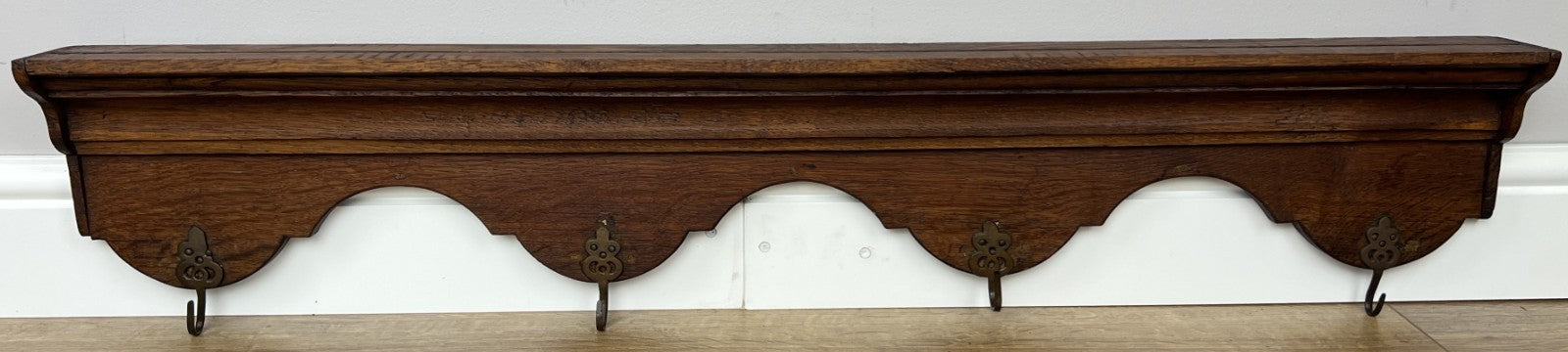 Coat Rack Antique French Carved Oak Wall Mounted 4 Hooks Rack Hanger LOT 62071