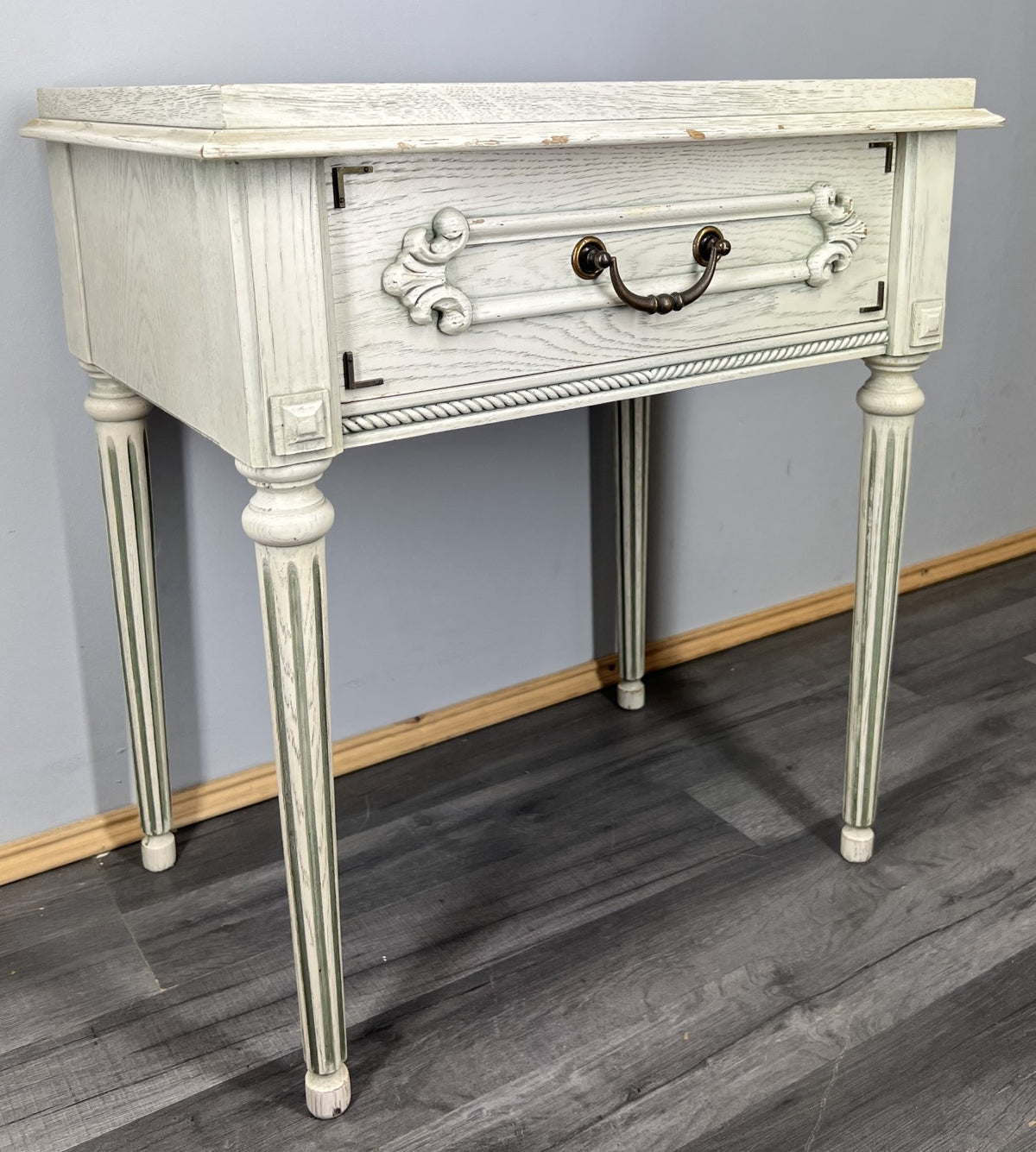Bedside Table Vintage French Shabby Chic Painted Drawer Carved Cabinet LOT 4042