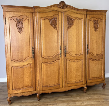 Wardrobe Vintage French Louis XVI Style Oak Four Door Carved Armoire LOT 6494