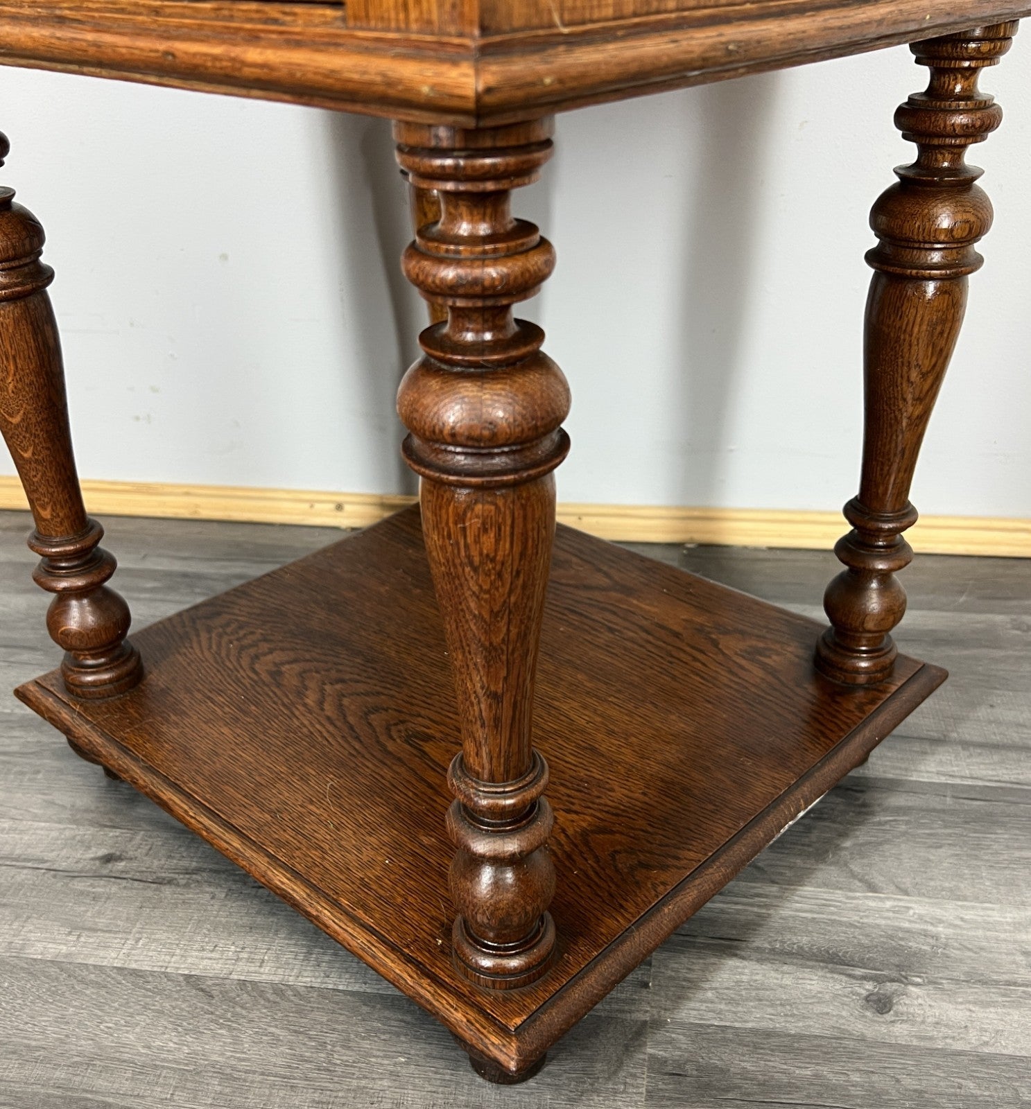 Bedside Table Antique French Oak with Marble Top Carved Cabinet LOT 43336