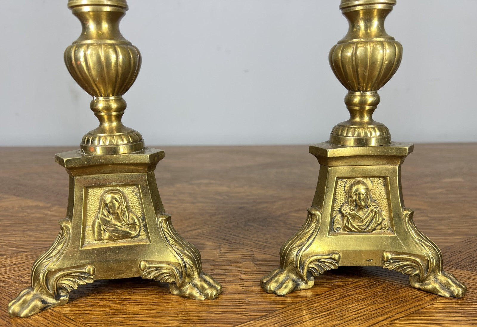 Candleholders Vintage French Brass Pair Tall Classical Candlesticks LOT 46737