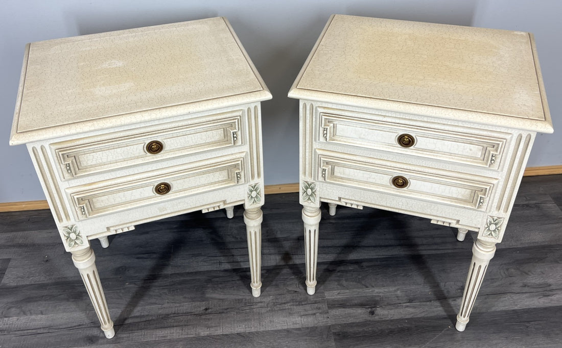 Pair of Bedside Tables Vintage Shabby Chic Louis Nightstands Cabinets LOT 43400