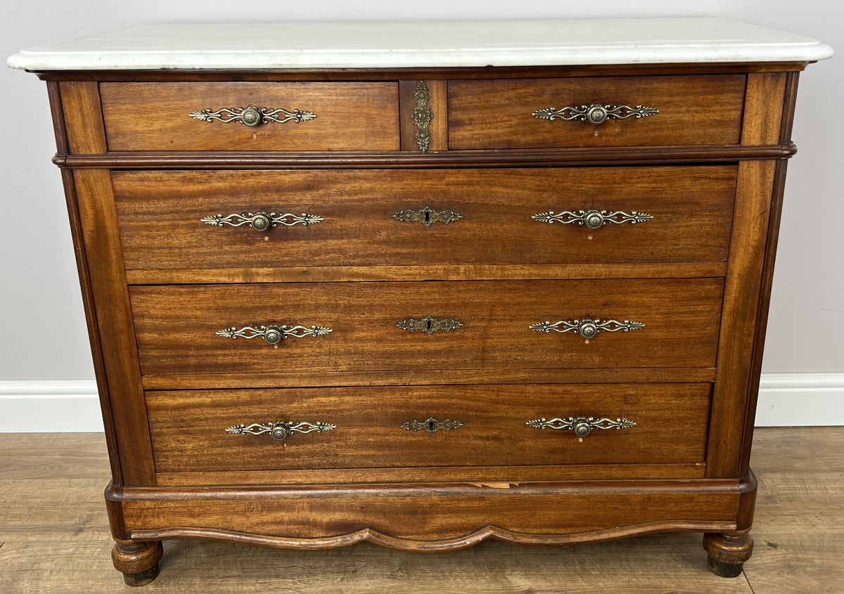 Chest of Drawers Antique French Walnut Marble Top Five Drawer Cabinet LOT 64512