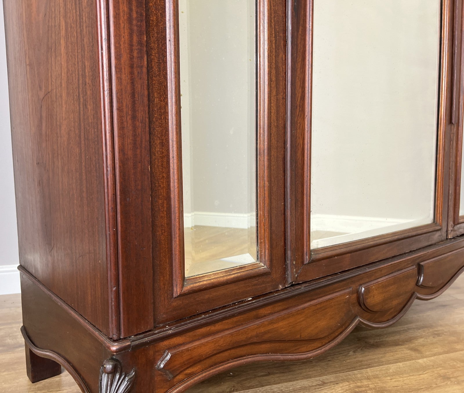 Wardrobe Antique French Style Walnut Two Door Mirrored Carved Armoire LOT 613311