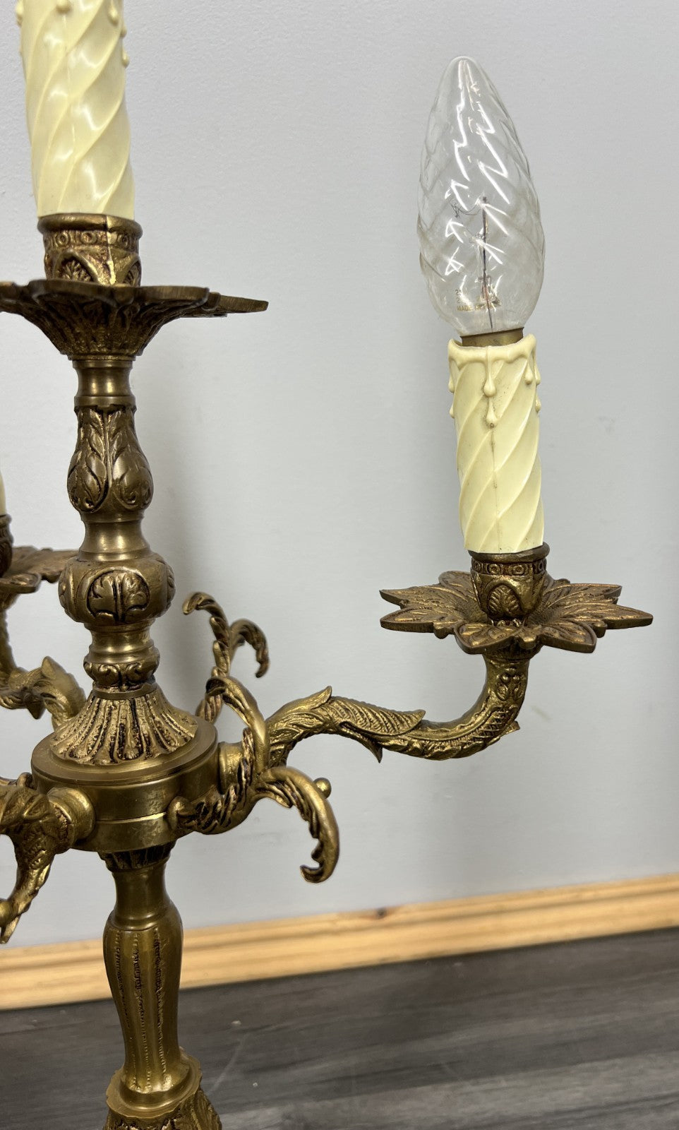 Lamp Vintage French Brass 3 Arm Candelabra Light Ornate Rococo Design LOT 44516