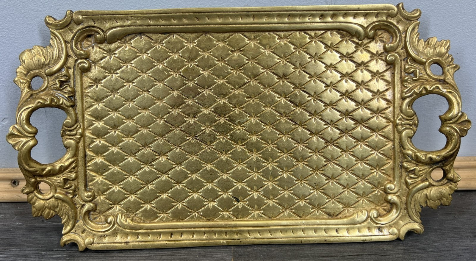 Tray Antique French Brass Ornate Serving Tray with Handles Decorative LOT 44591