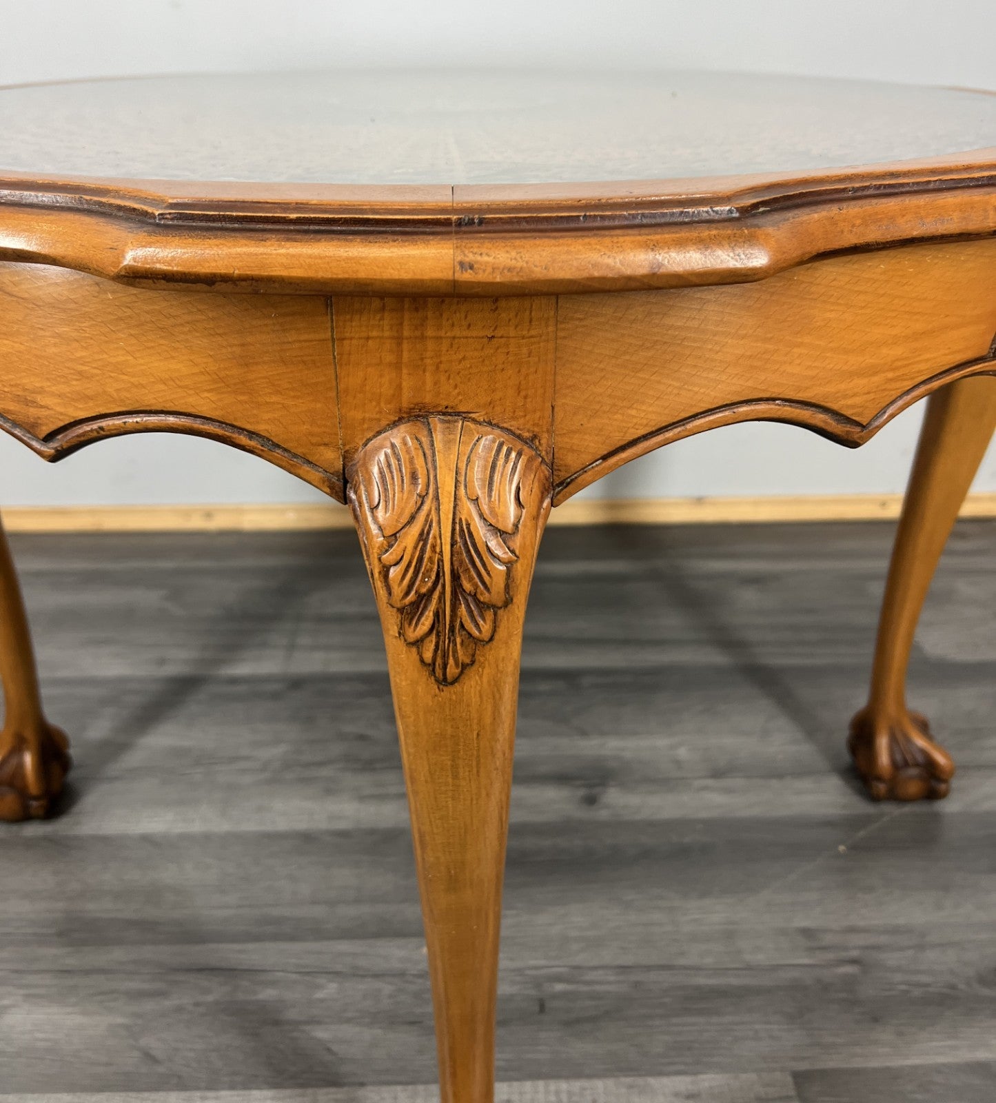 Coffee Table Vintage French Oak Round Glass Top Ornate Cane Table LOT 446210