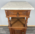 Pair of Bedside Tables Antique French Marble Top Oak Cabinets Carved LOT 43294
