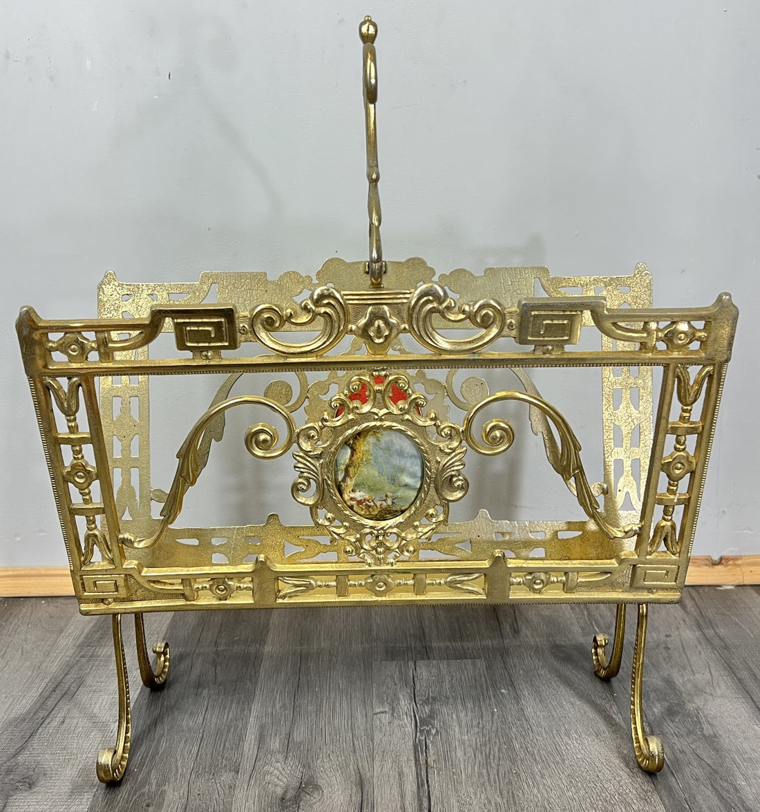 Newspaper Rack Vintage French Brass Ornate Freestanding Holder LOT 46820
