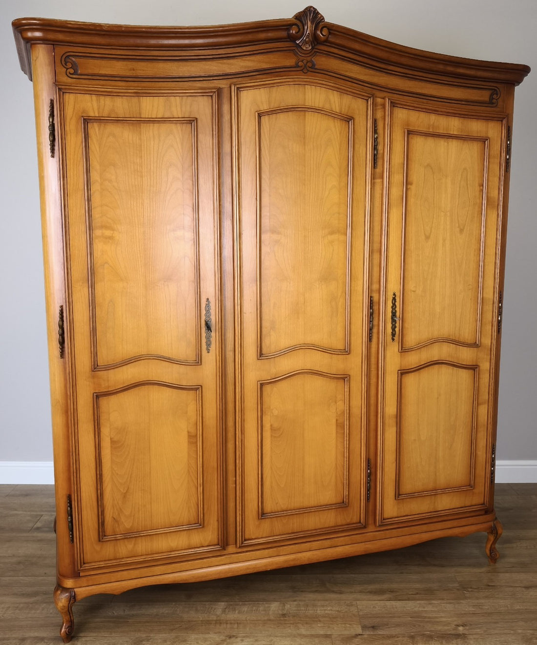 Wardrobe Vintage French Louis XVI Style Three Door Carved Armoire LOT 49890