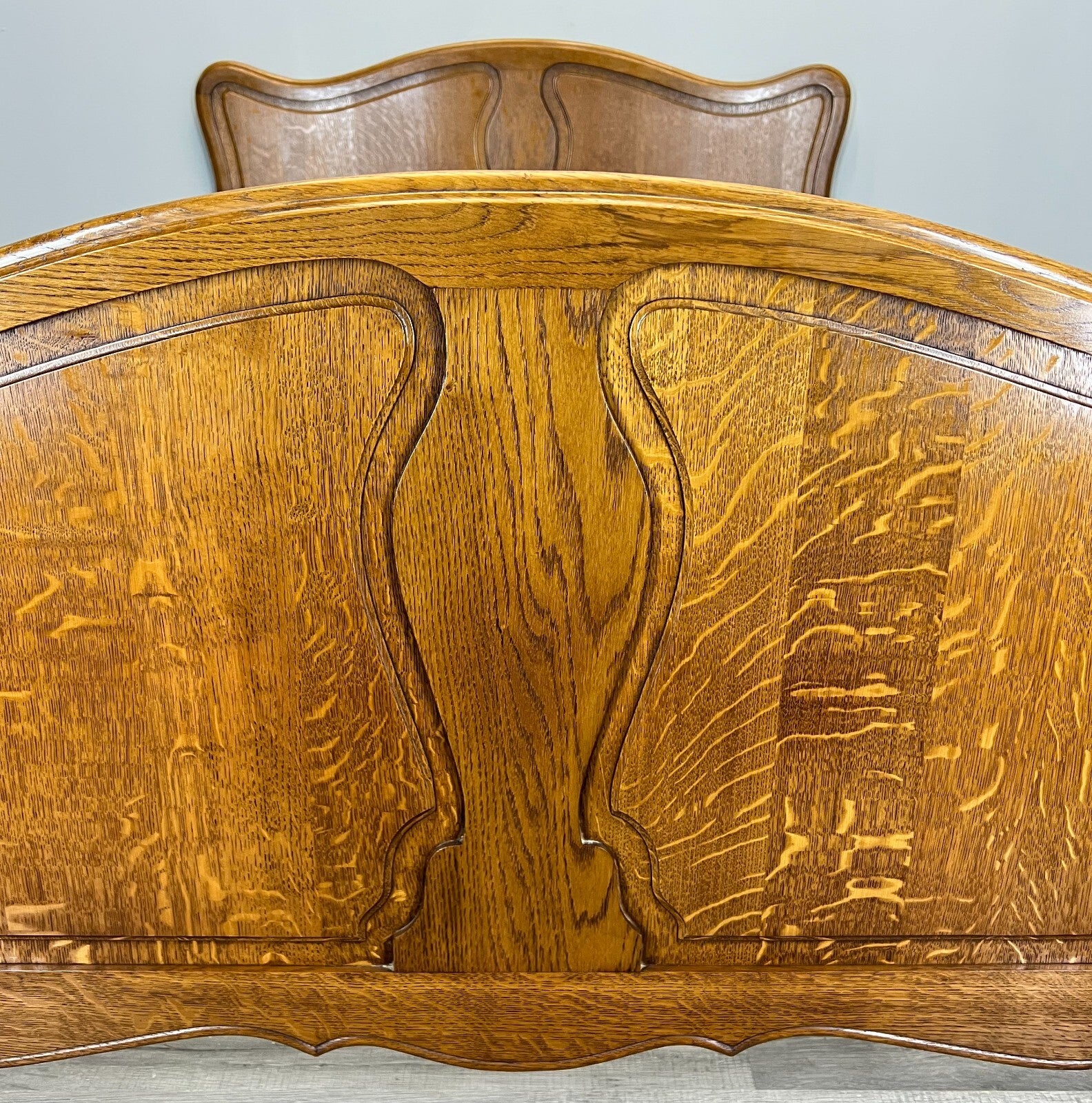 Bed Vintage French Louis XVI Oak Double Bed Frame Carved Headboard LOT 36994
