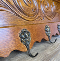 French Vintage Coat Rack Oak 7 Hooks Wall Shelf Carved Coat Hanger LOT 49035