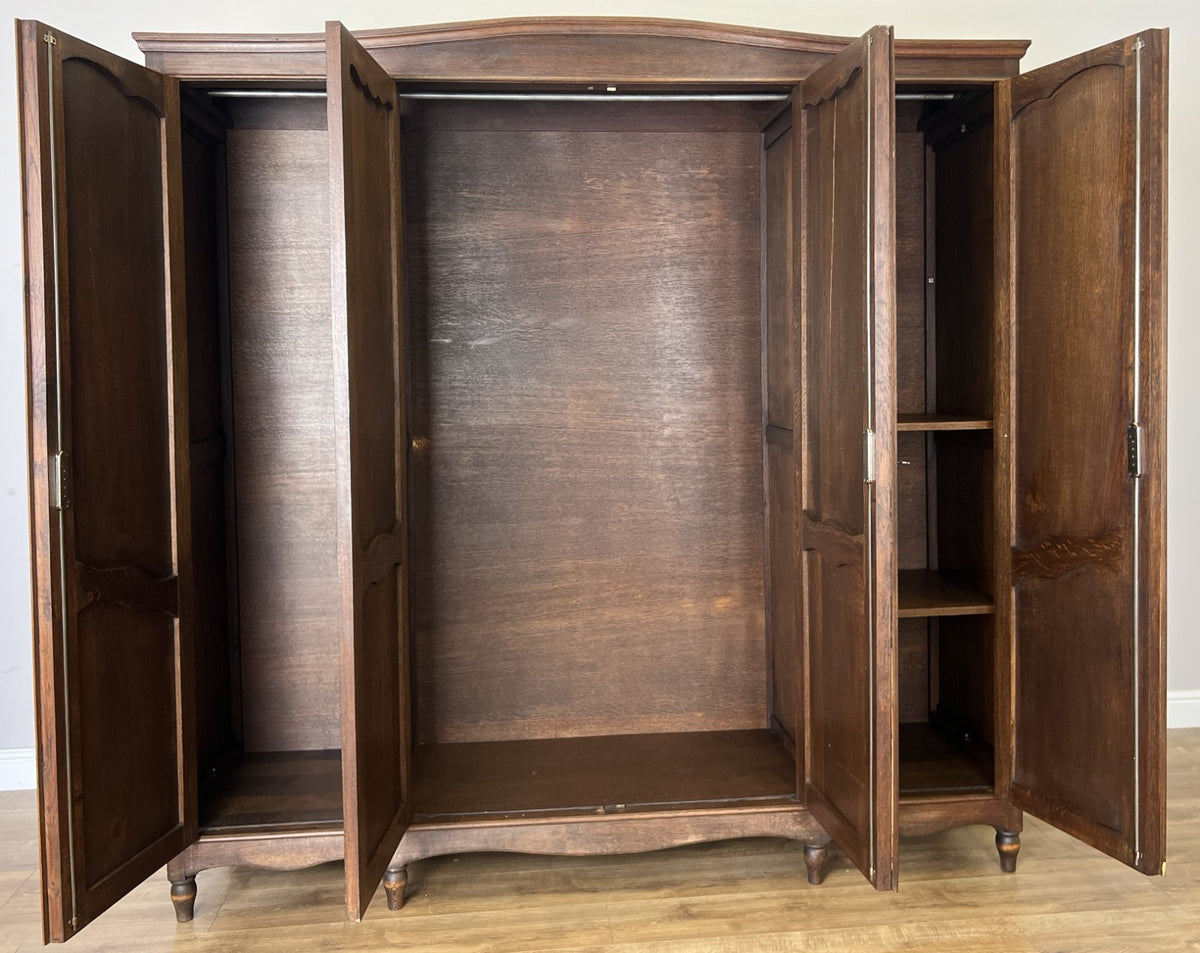 Wardrobe Vintage French Louis XVI Style Oak Four Door Carved Armoire LOT 6505