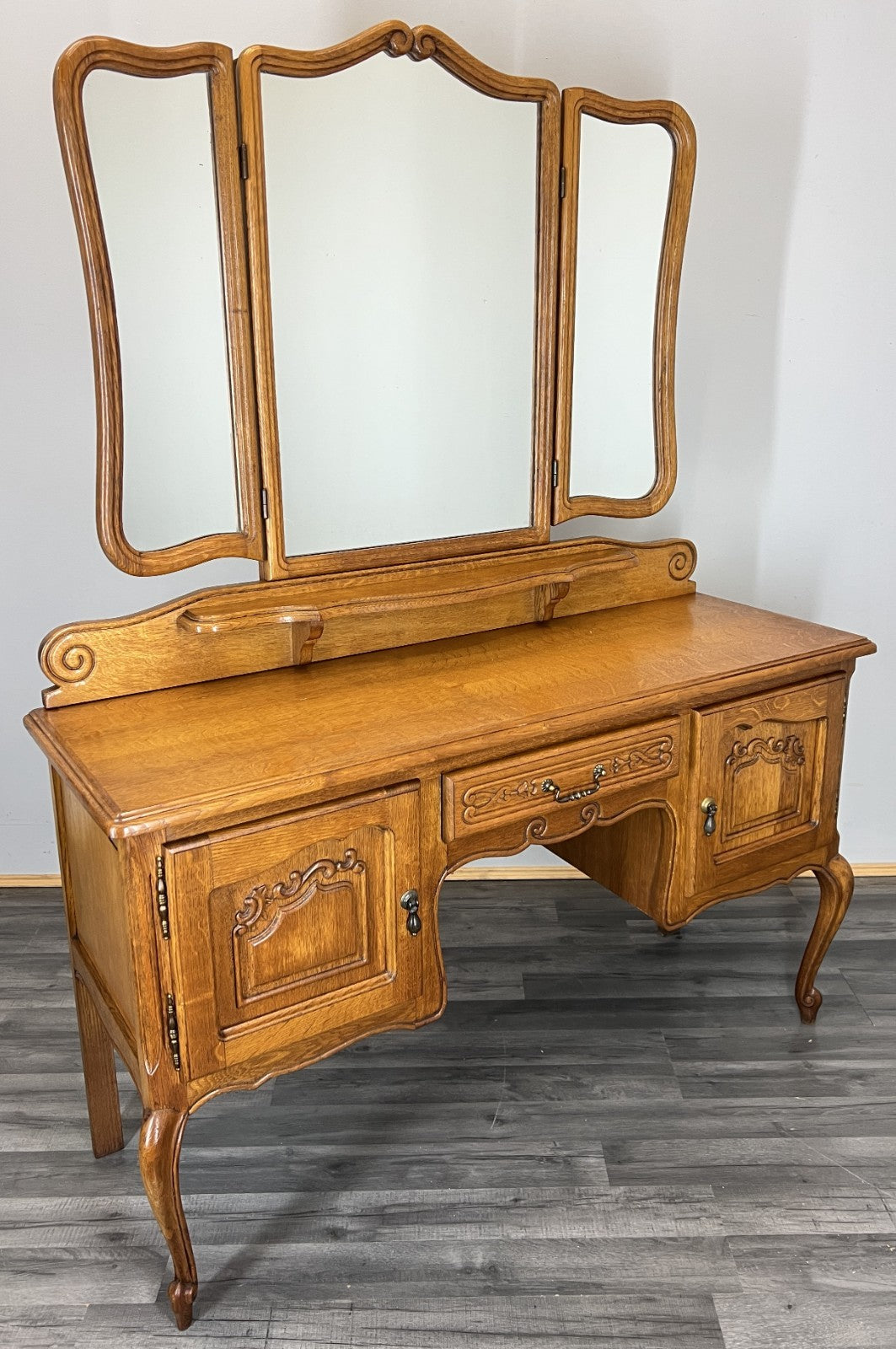 Vintage Dressing Table with Mirror French Oak Louis Vanity Table Makeup LOT 45221