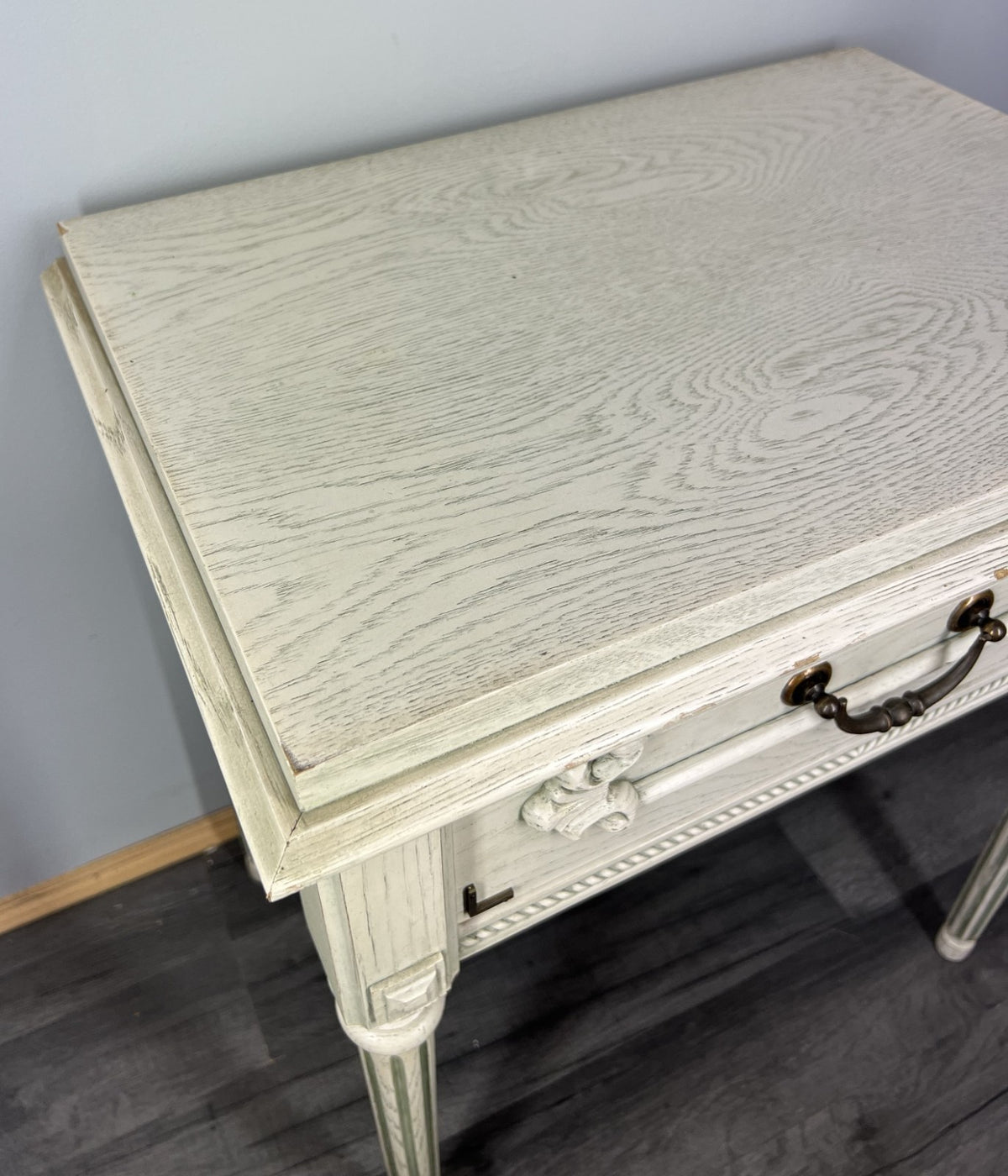 Bedside Table Vintage French Shabby Chic Painted Drawer Carved Cabinet LOT 4042