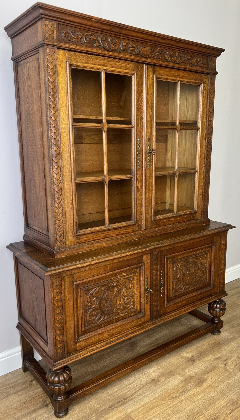 Bookcase Vintage French Oak Glazed Display Cabinet Carved Sideboard LOT 62571