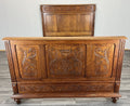 Bed Antique French Style Oak Double Bed Frame Carved Headboard LOT 47391
