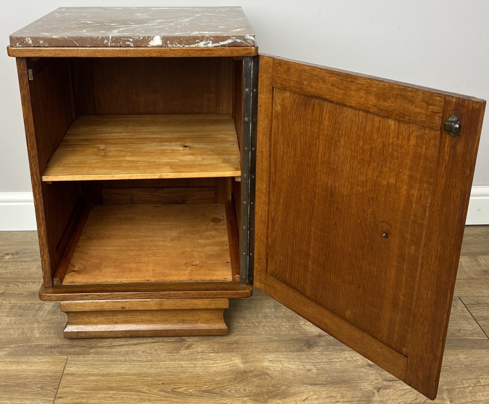 Pair of Bedside Tables Antique French Style Oak Marble Top Cabinets LOT 62188