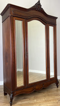 Wardrobe Antique French Style Walnut Two Door Mirrored Carved Armoire LOT 61331