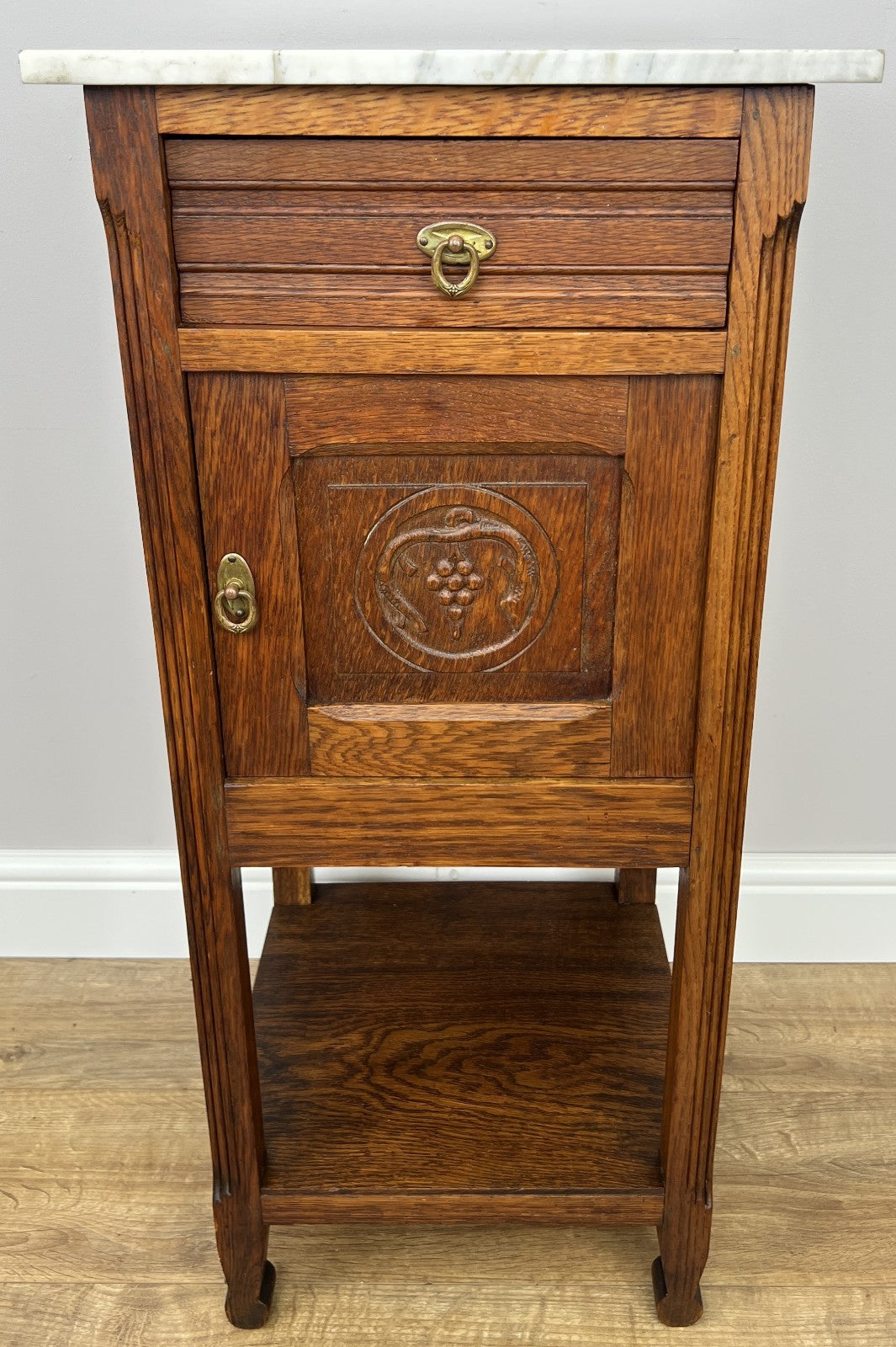 Bedside Table Antique French Style Marble Top Oak Cabinet Nightstand LOT 62441