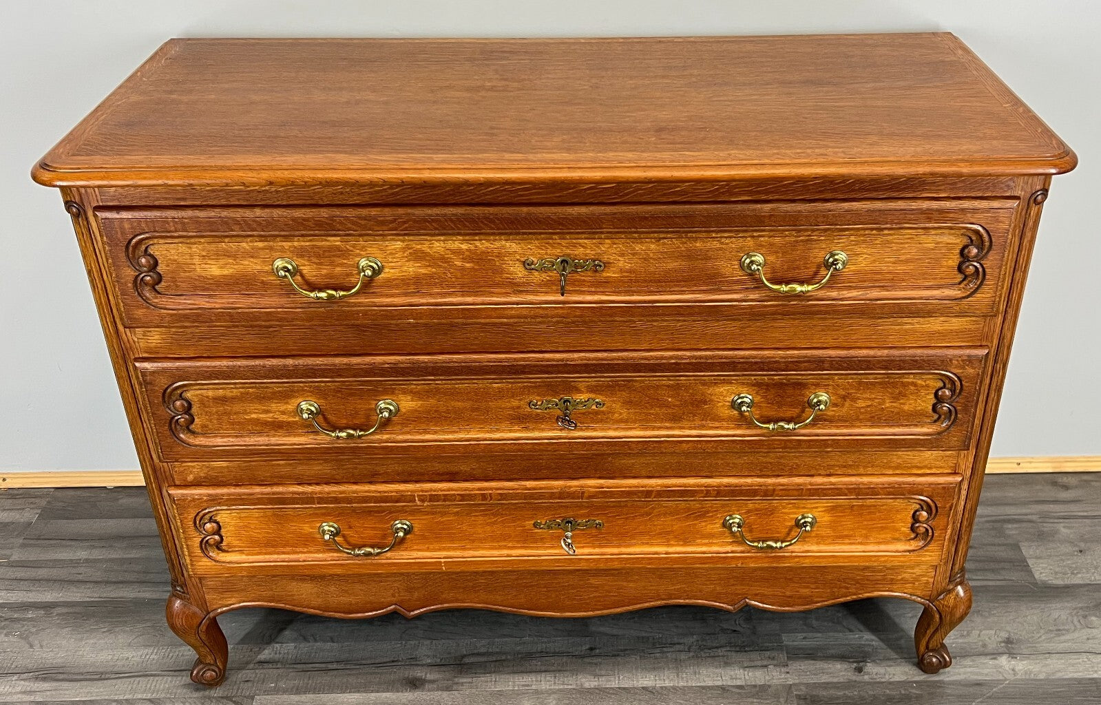 Chest of Drawers Vintage French Louis XVI Style Oak 3 Drawers Cabinet LOT 37700
