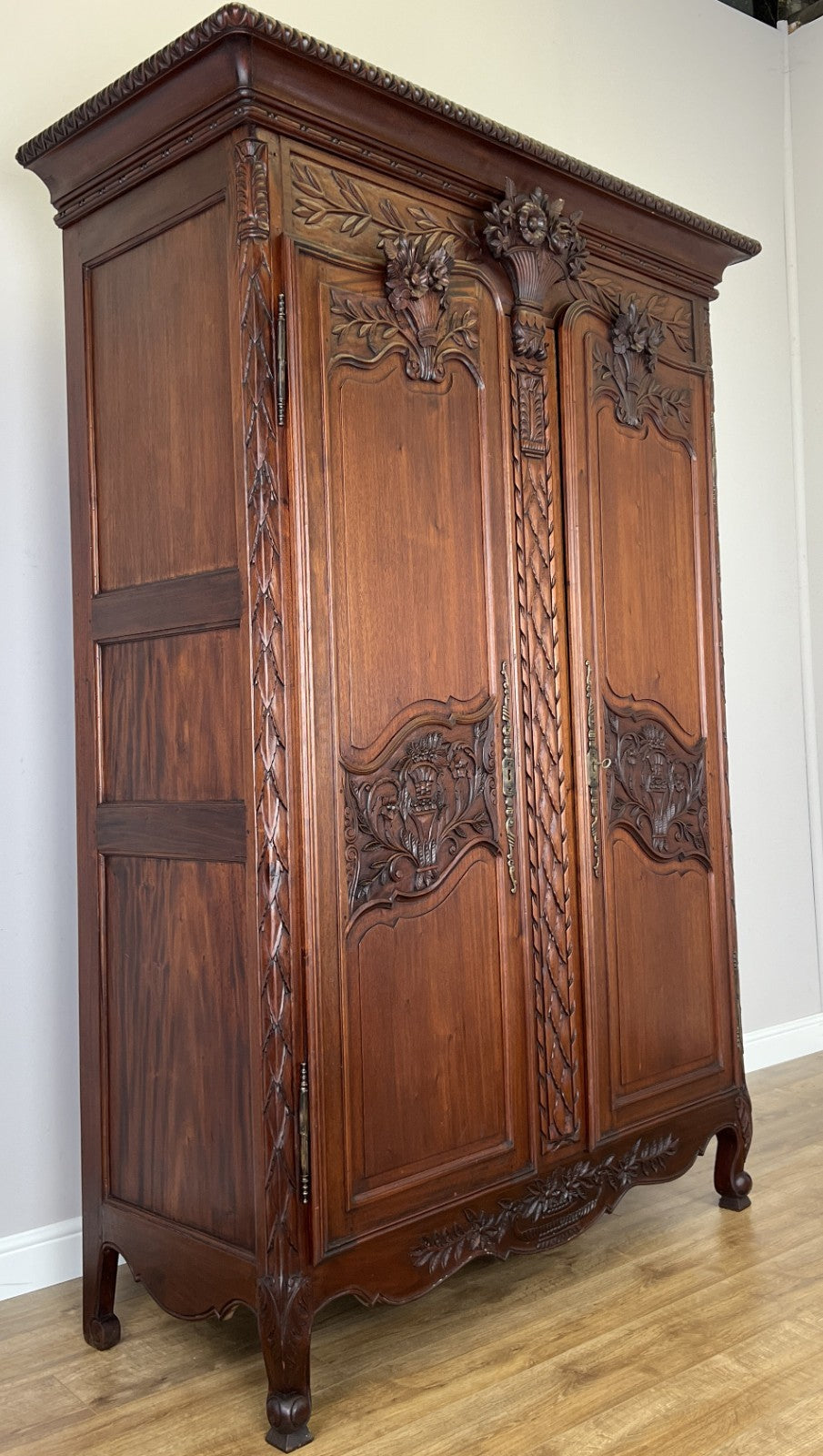 Wardrobe Antique French Style Walnut Two Door Carved Armoire LOT 6499