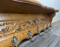 French Vintage Coat Rack Oak 7 Hooks Wall Shelf Carved Coat Hanger LOT 44937