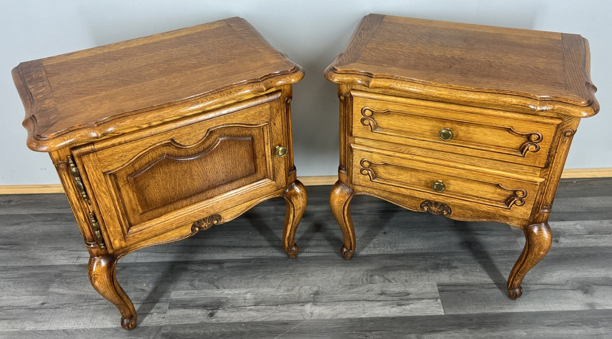 French Vintage Oak Bedside Tables Pair Cupboards Cabinets Louis XVI LOT 3943