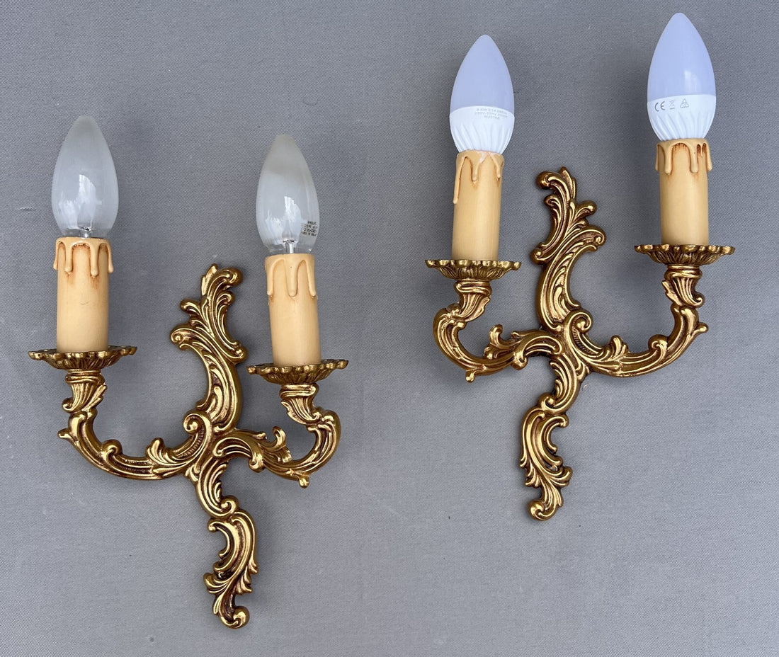 Pair of Wall Sconces Vintage French Style Brass Decorative Wall Lamps LOT 60070