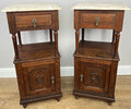 Pair of Bedside Tables Antique French Marble Top Carved Oak Cabinets LOT 49181